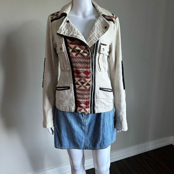 Maison Scott Scotch & Soda Linen Blend Navajo Print Moto Jacket - Picture 5 of 13